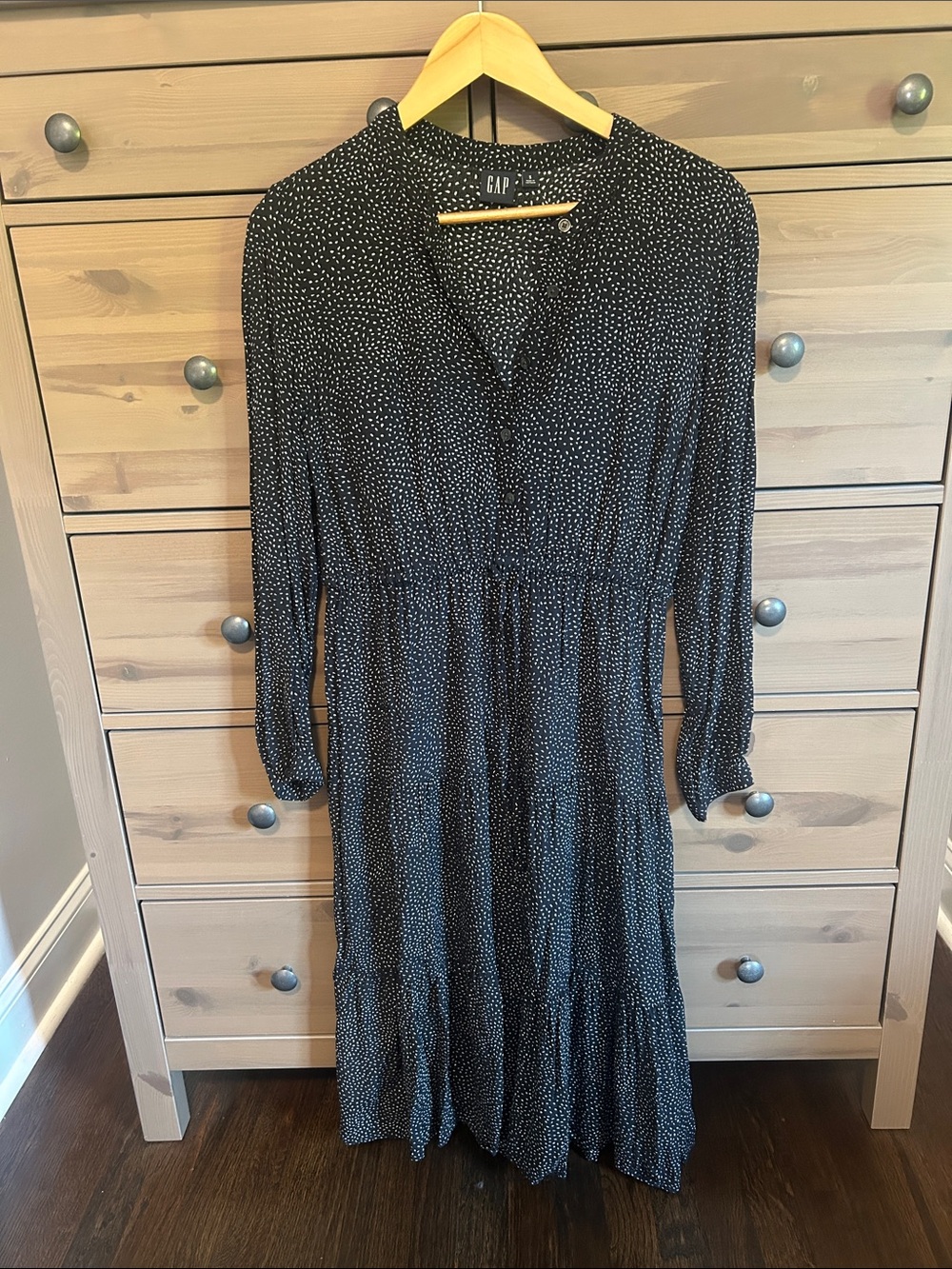 GAP Black Midi Dress with White Dot Print